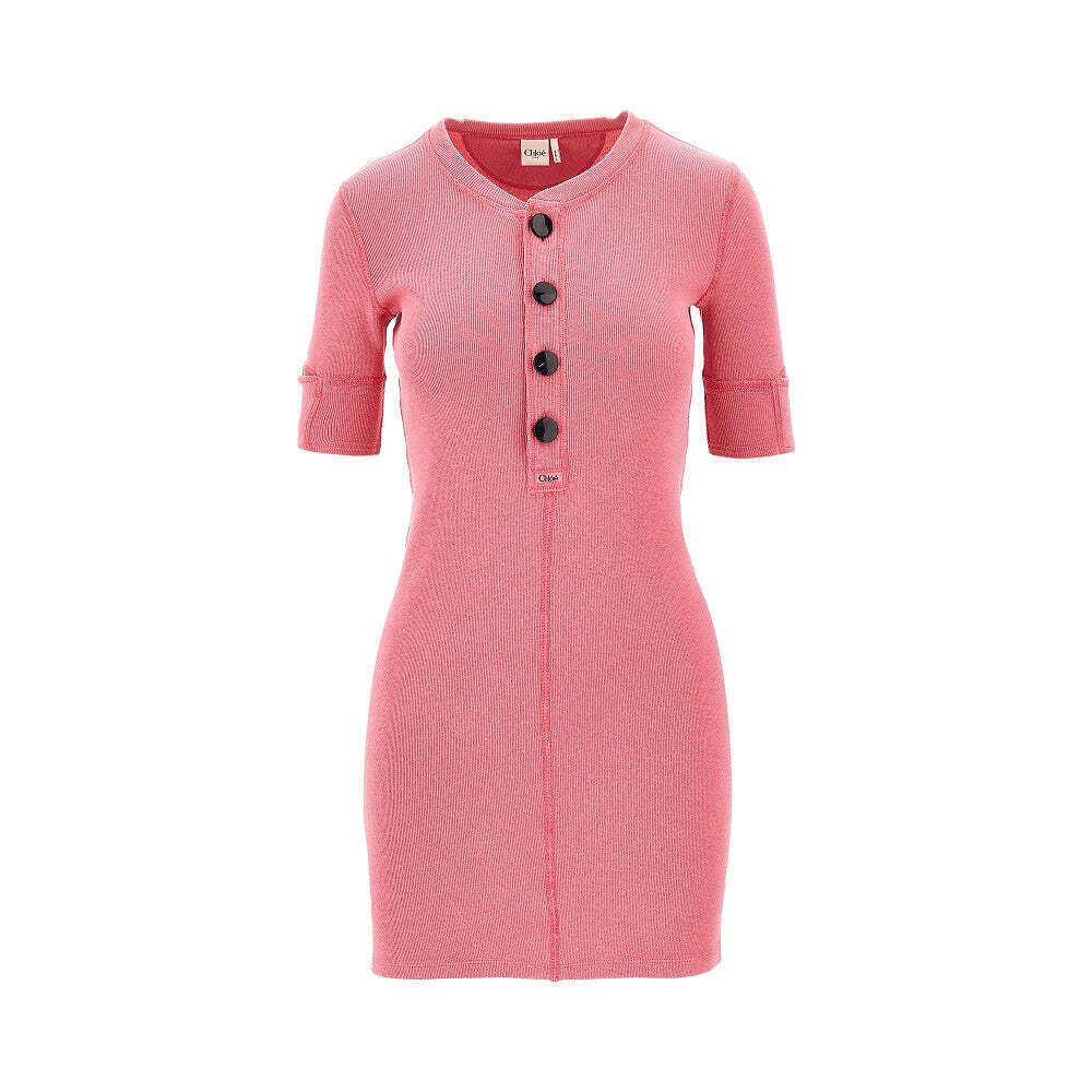 Chloe' Henley Ribbed Cotton Mini Dress